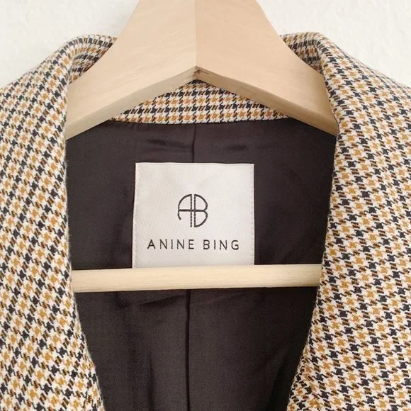 NEW Anine Bing Madeline Houndstooth Blazer In Yellow L - Picture 7 of 13